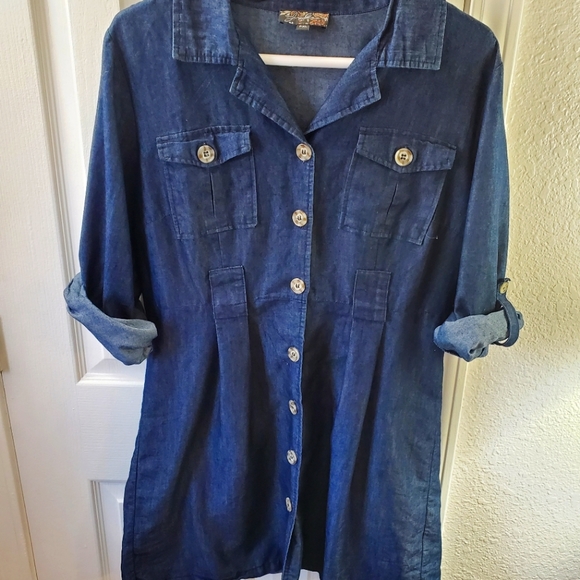 Vintage Petite Chambray Shirt Mini-Dress - Picture 2 of 7